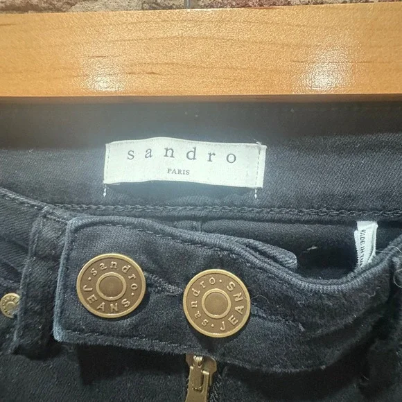 Sandro Paris Black High Rise Visible Zip Button Front Skinny Jeans Size 36 US 26 - Picture 6 of 9
